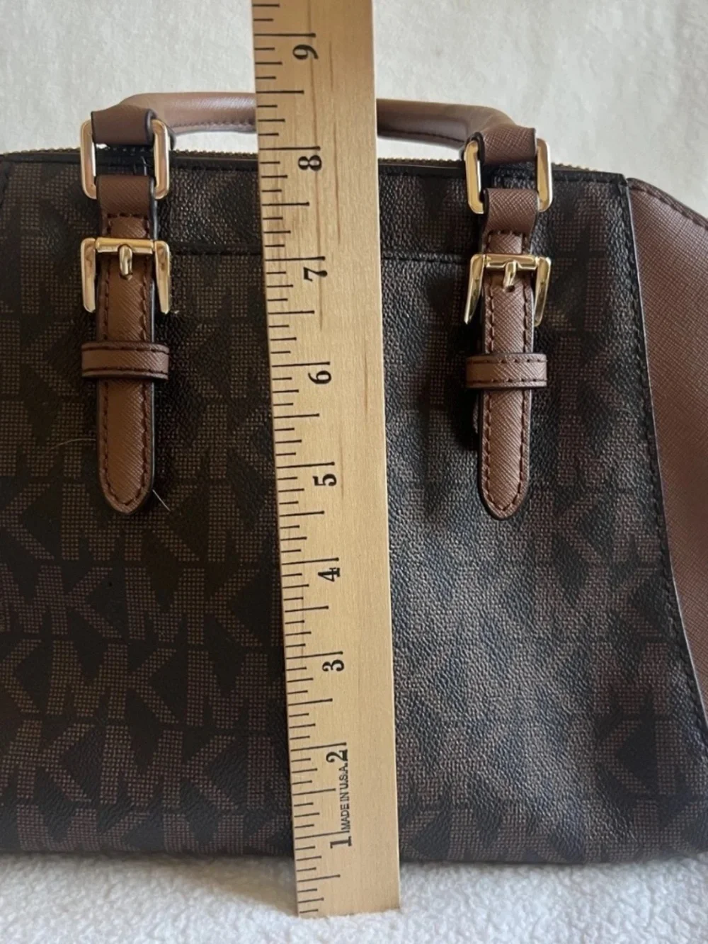 Michael Kors Ciara Brown Satchel monogram Signature Bag With Charm NO STRAP
